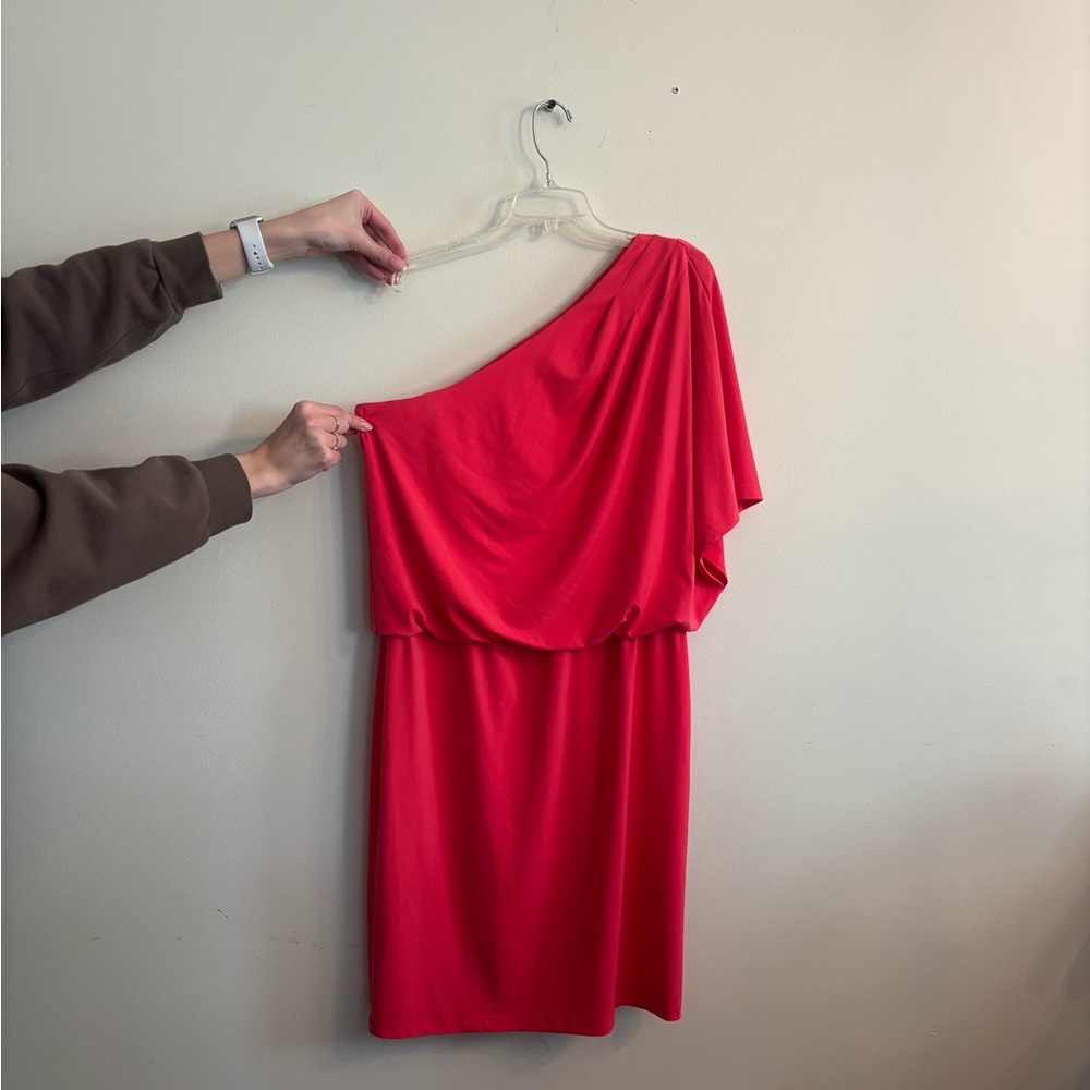 London Times Vibrant Red One-Shoulder Dress